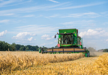 Ein Mähdrescher auf dem Feld 