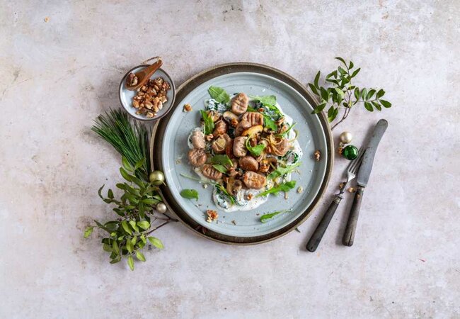 Weihnachtliche Kastanien-Gnocchi mit Pilzen